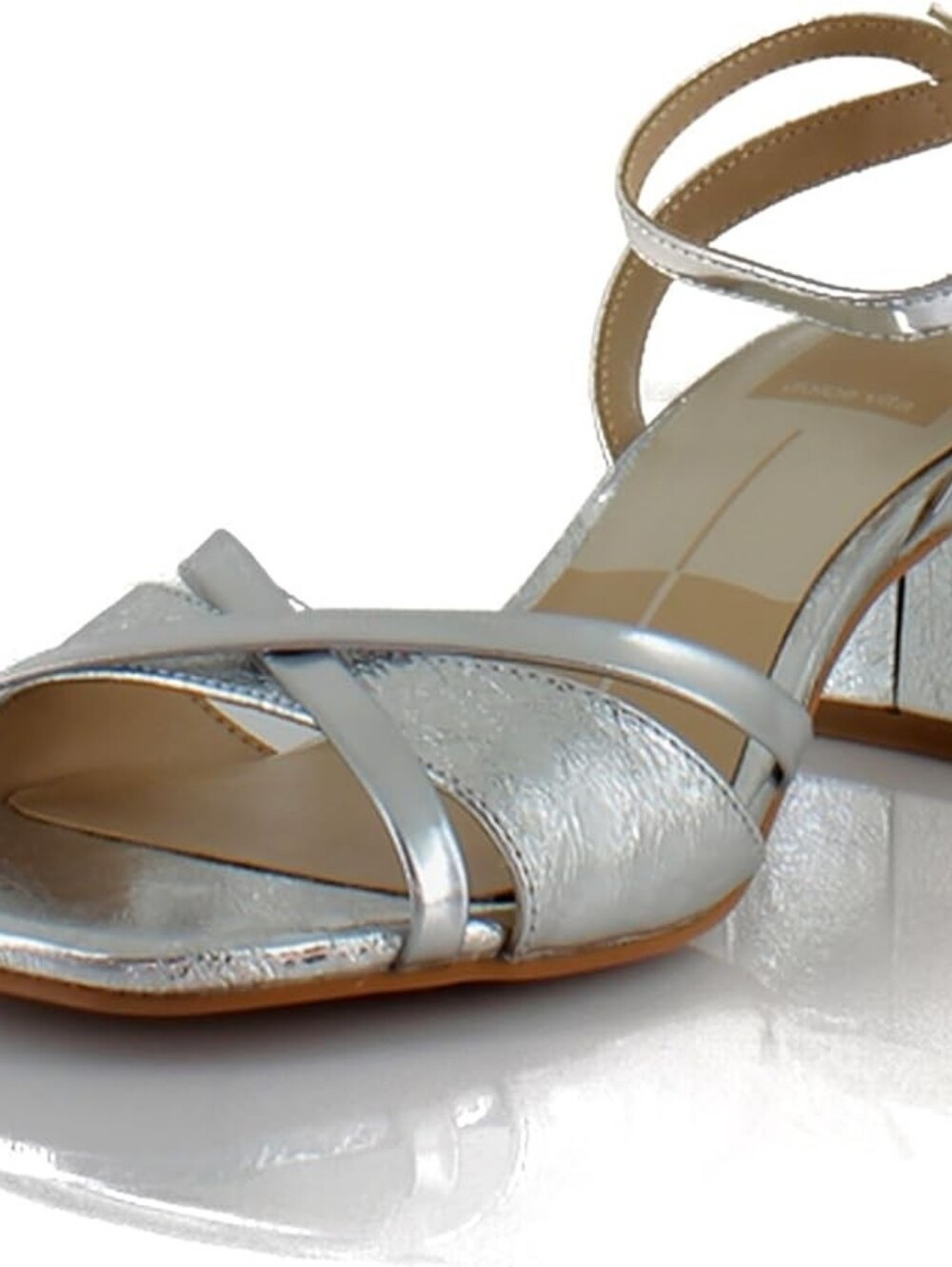 Dolce Vita Women Blakly Healed Sandals Shoes Silver Distressed Leather Size 7.5